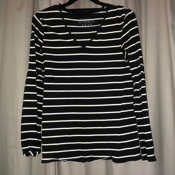 Stretchy long sleeve v neck striped tee - Picture 1 of 2